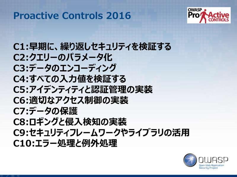 Proactive Controls 2016で示されている「10の事前の対策」