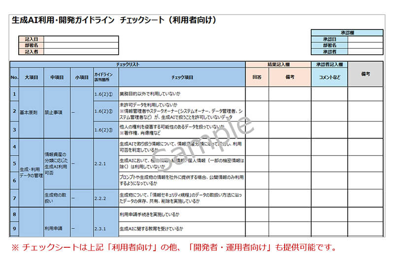 チェックシートのサンプル