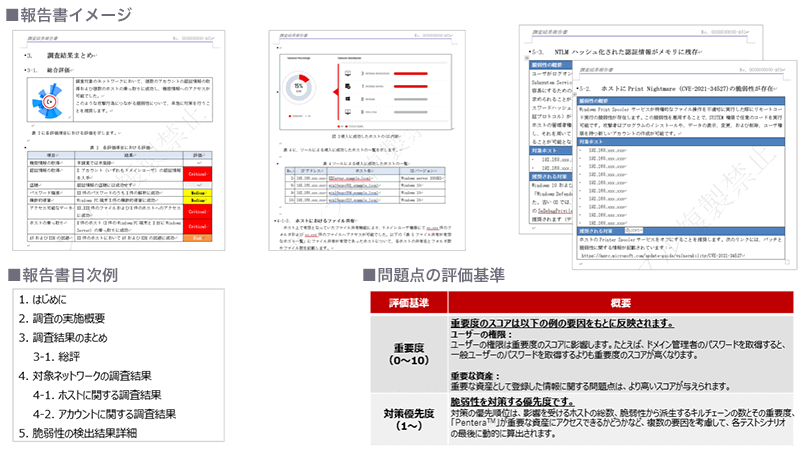 報告書イメージ、報告書目次例、問題点の評価基準