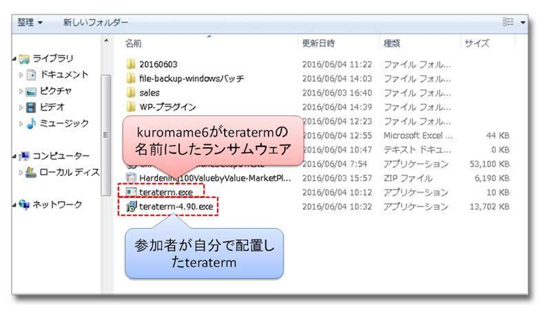 kuromame6がteratermの名前にしたランサムウェアと参加者が自分で配置したteraterm