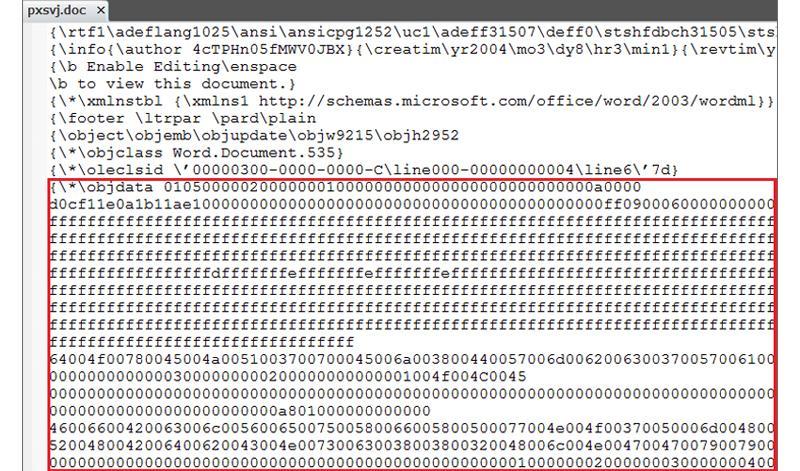 図2 pxsvj.docに含まれるOLEオブジェクト（一部抜粋）