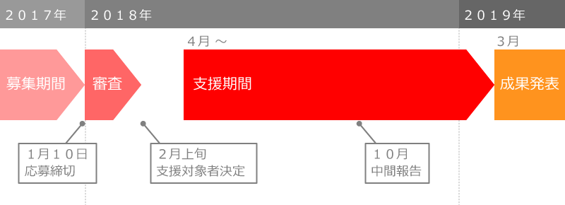 応募から支援者決定、成果報告までのスケジュール