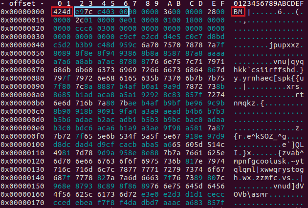 図15　cat.bmpのバイナリデータ