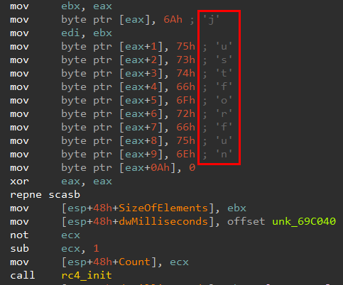 図4 Dropapibot v1で利用されるRC4暗号化例