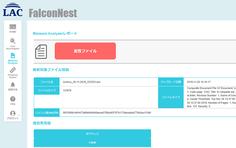 FalconNest（Malware Analyzer）での検出例