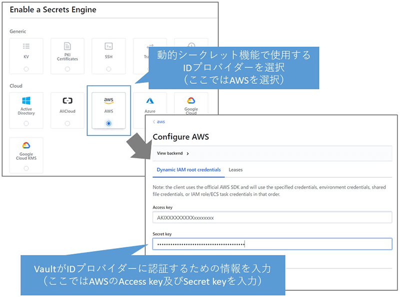 発行するシークレットのIDプロバイダ選択