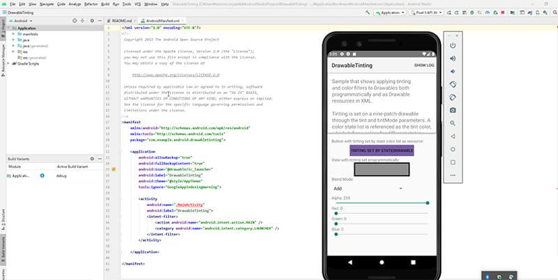 Android Studio上でのアプリ動作確認画面