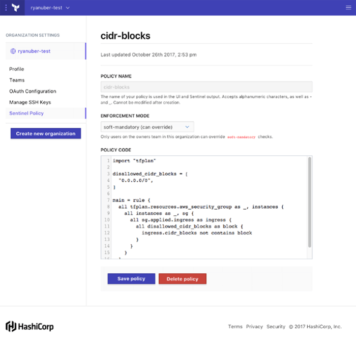 Sentinelの独自ルール実装例(CIDRブロックレンジをチェックする場合)