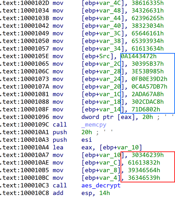 Claimloaderに含まれる暗号化されたシェルコード（一部）