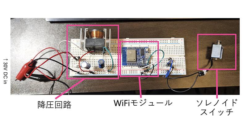 電気を流すとボタンが押される仕組みを持ったデバイス