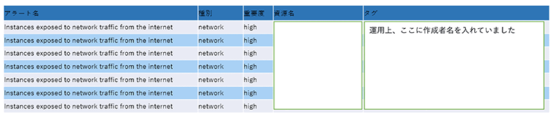 検知された危険な設定（一部）