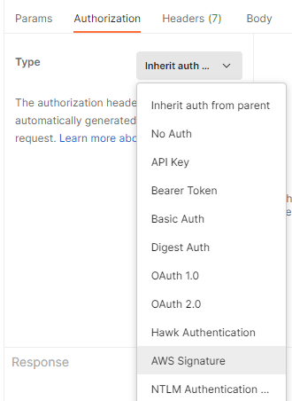 Authorizationタブに移動し、Typeで