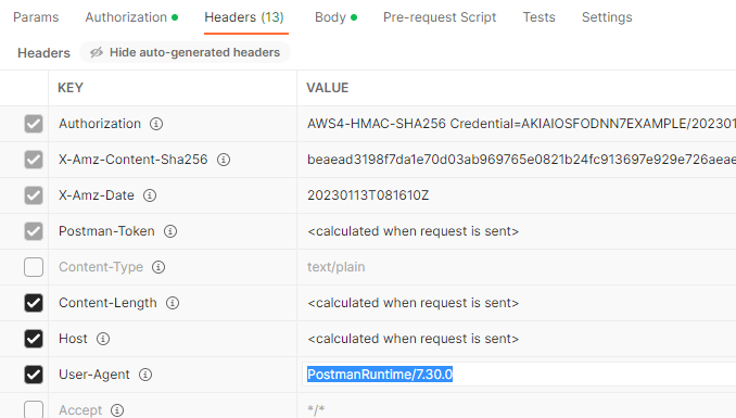Postmanでいくつかのヘッダを自動生成する