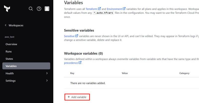 「+ Add variable」をクリック