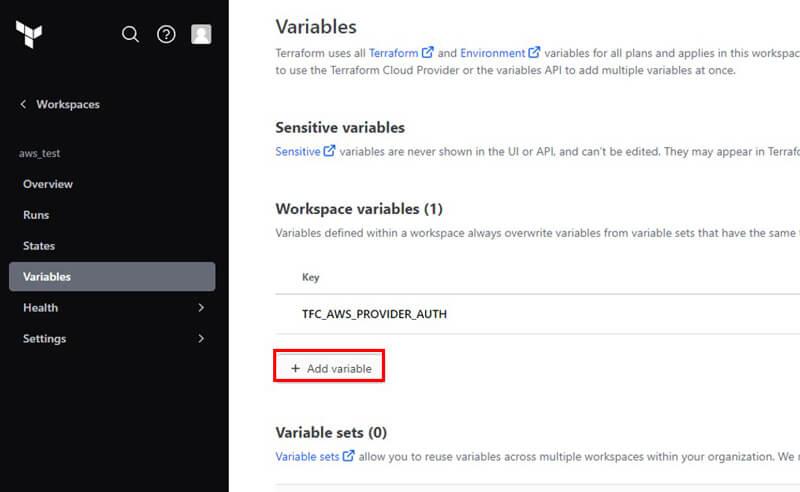 再び「+ Add variable」をクリック