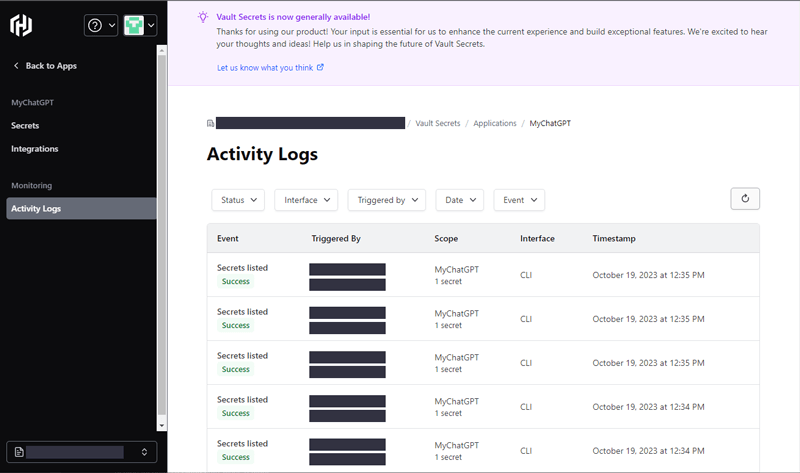 Activity Logsでシークレットへのアクセス履歴を確認する