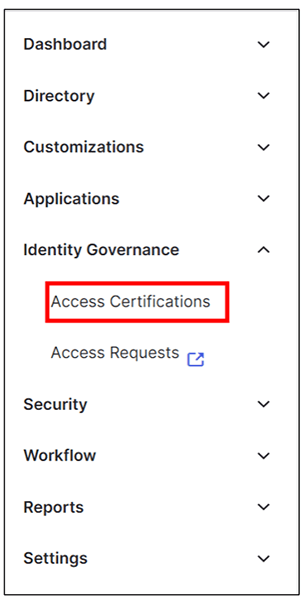 Access Certificationsの設定画面へ移動