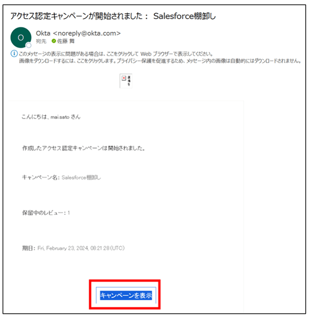 メール内にある「キャンペーンを表示」リンクをクリック