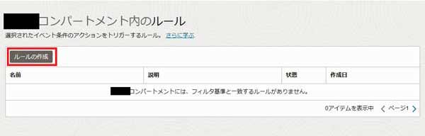 「コンパートメント内のルール」画面から「ルールの作成」ボタンを押す