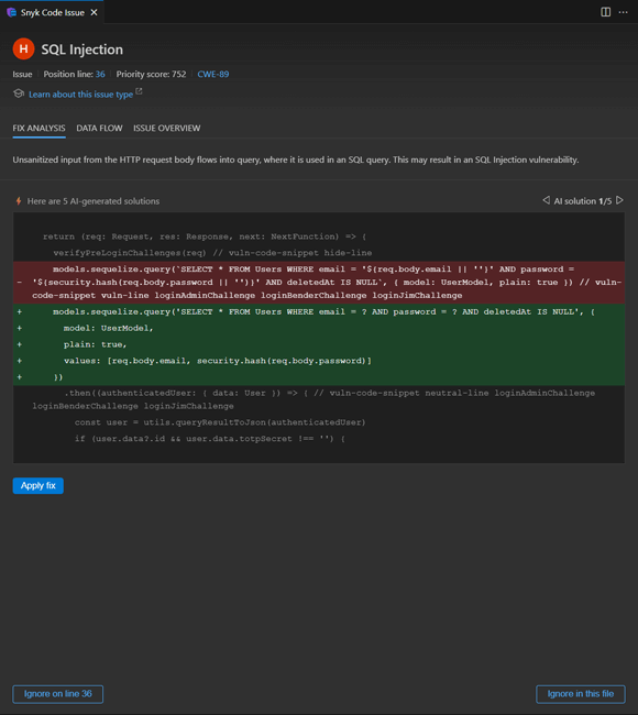 検出された脆弱性に対してAIが安全なコード修正案を自動で生成する